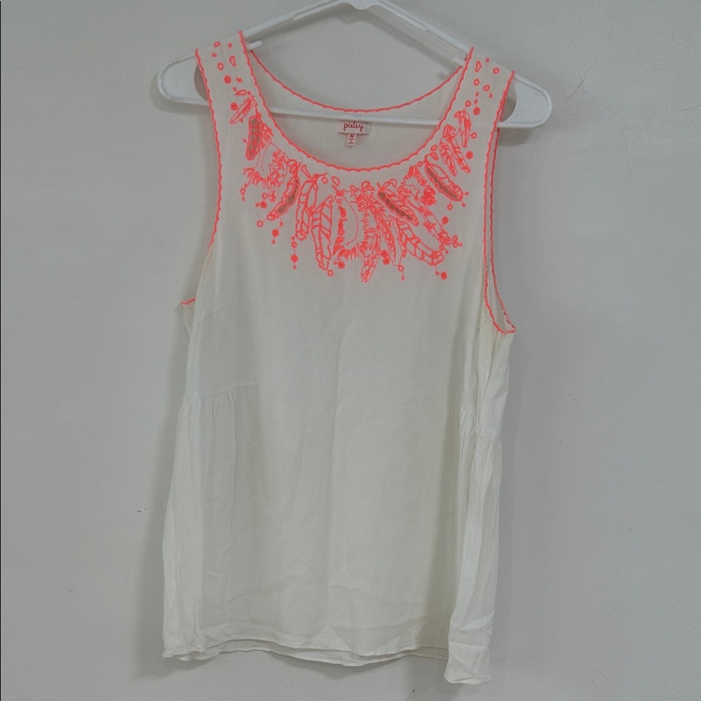 Pixley Vicente Neon Peach Embroidery Detail Top